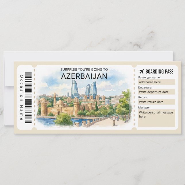 Invitation Azerbaijan Trip Boarding Pass Ticket (Devant)