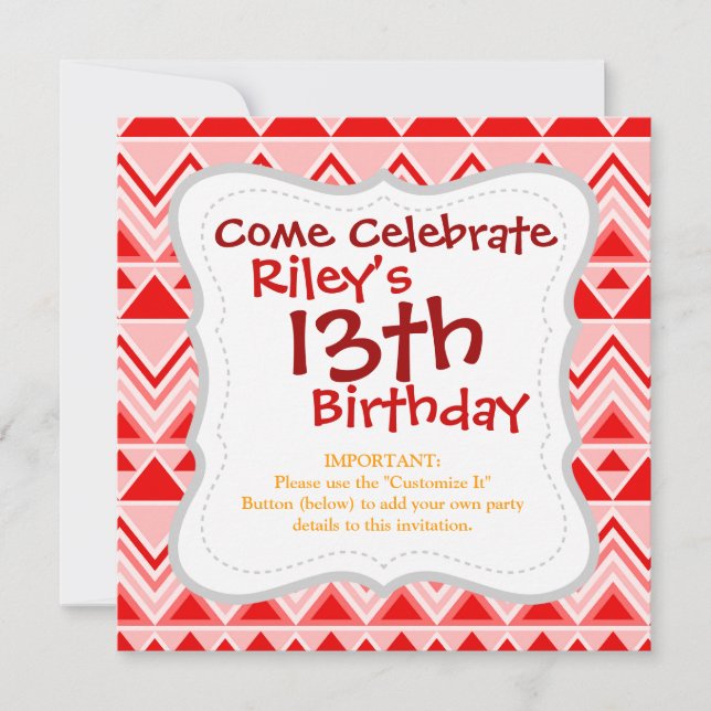 Invitation Aztec Andes Triangles Triangle Rouge Chevron (Devant)