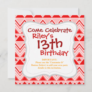 Invitation Aztec Andes Triangles Triangle Rouge Chevron