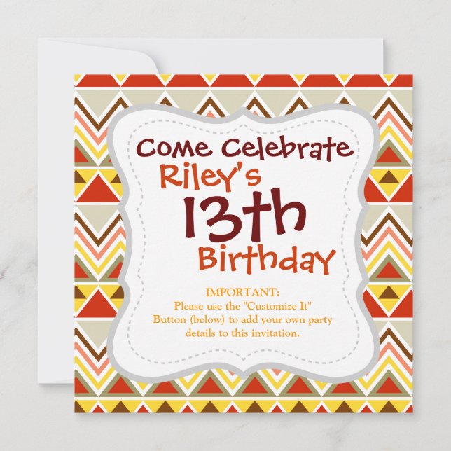 Invitation Aztec Andes Triangles Triangles Chevrons (Devant)