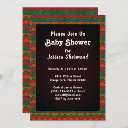 Invitation Aztec Tribal Abstrait Baby shower coloré Chevron