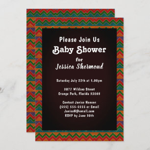 Invitation Aztec Tribal Abstrait Baby shower coloré Chevron