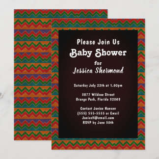 Invitation Aztec Tribal Abstrait Baby shower coloré Chevron