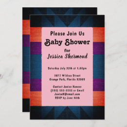 Invitation Aztec Tribal Artsy Baby shower bleu violet orange