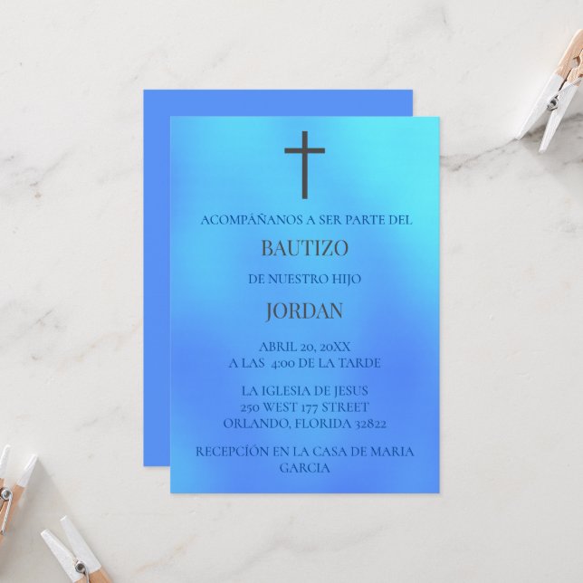 Invitation Azul Invitación de bautizo (Devant/Arrière en situation)