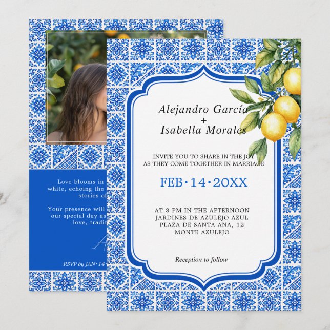 Invitation 🍋💙Azul & Limone Romance – Édition Photo  (Devant / Derrière)