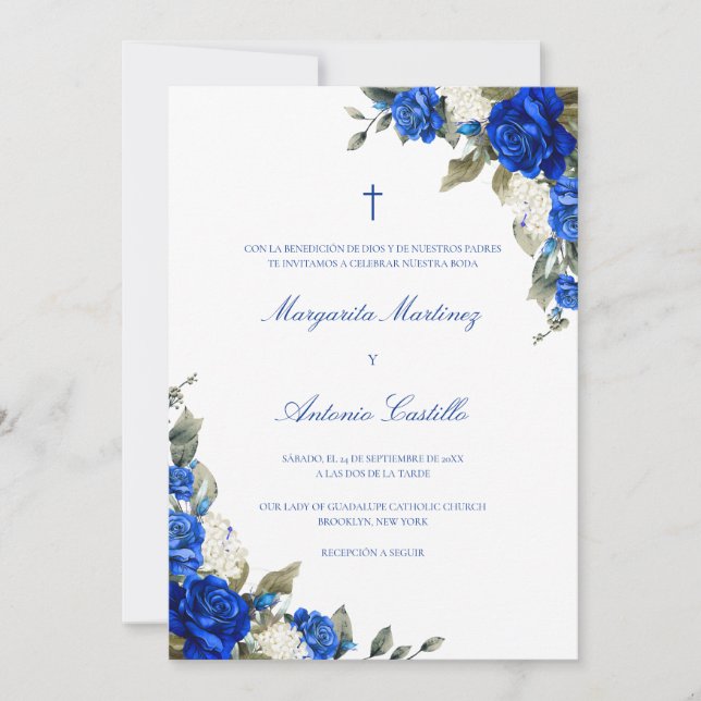 Invitation Azul Real Invitacion de Boda Cristiana Mariage (Devant)
