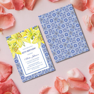 Invitation Azulejo bleu portugais Jaune Lily Anniversaire