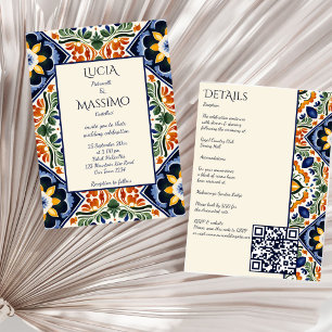 Invitation Azulejo bleu Talavera vintage mariage mexicain
