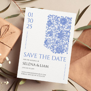 Invitation Azulejo Blue Porcelain Floral Enregistrer La Date