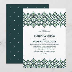 Invitation Azulejo vert   Espagnol Mariage de dentelle fronti
