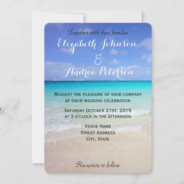 Invitation Azure Blue Caribbean Tropical Beach Wedding (Devant)