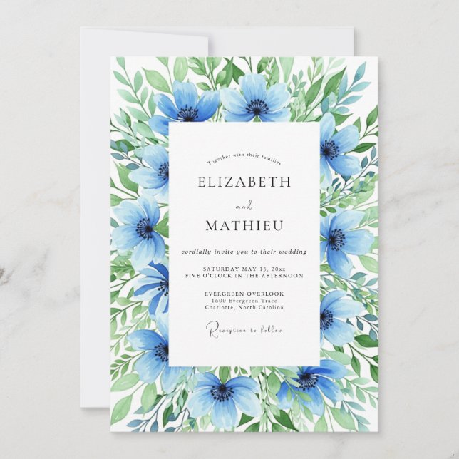 Invitation Azure Ethereal Floral Wedding (Devant)