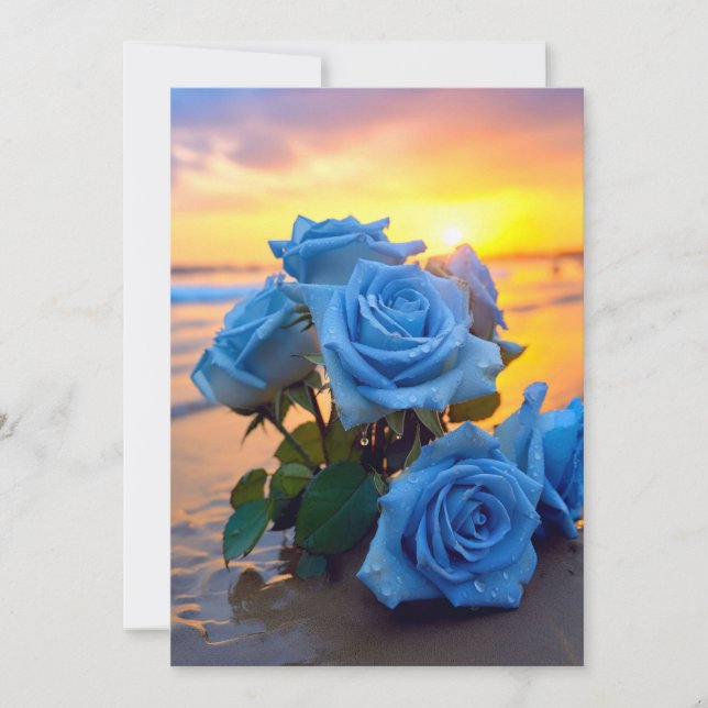 Invitation Azure Romance : Seaside Sunset Roses Mariage Invit (Devant)