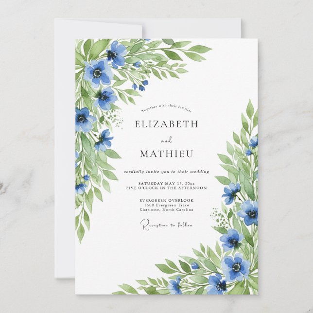 Invitation Azure Vibrant Floral Wedding (Devant)