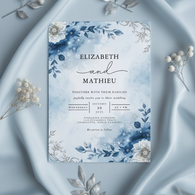 Invitation Azure Winter Branch Romance Mariage (Créateur téléchargé)