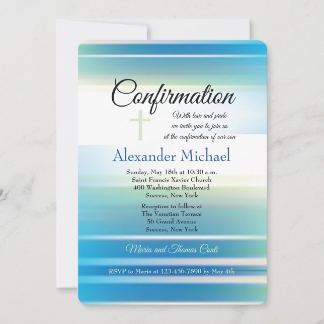 Invitation azurée de confirmation de ciel (Devant)