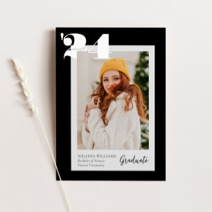 Invitation B&W Bold Classe moderne de 2024 4 Photos Graduatio