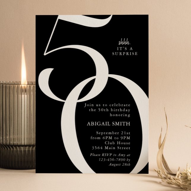 Invitation B & W Chut ! C'est une fête surprise pour un 50e a (Créateur téléchargé)