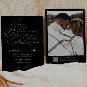 Invitation B & W Classic Script Calligraphy QR Code Mariage