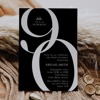 Invitation B & W Shh It's a Surprise 90th Birthday Party