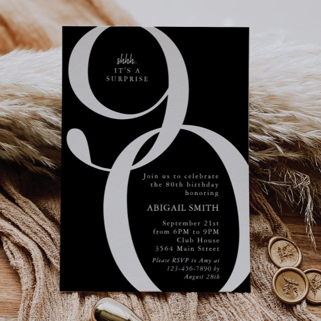 Invitation B & W Shh It's a Surprise 90th Birthday Party (Créateur téléchargé)