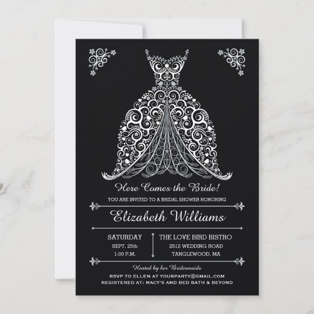 Invitation B & W Voici la mariée ! Réception de mariage (Devant)