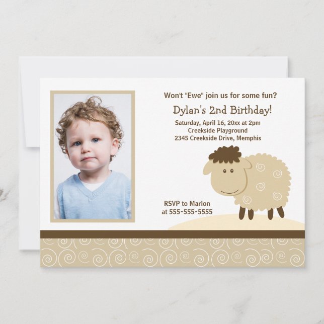 Invitation Baa Baa Sheep *PHOTO* Anniversaire 5x7 (Devant)