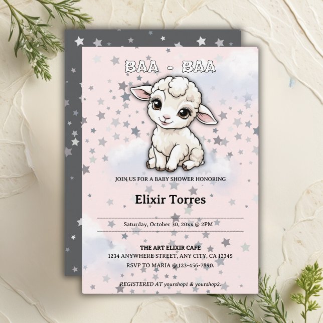 Invitation Baa-Baa Un Petit Baby shower D'Étoiles D'Agneau (Créateur téléchargé)
