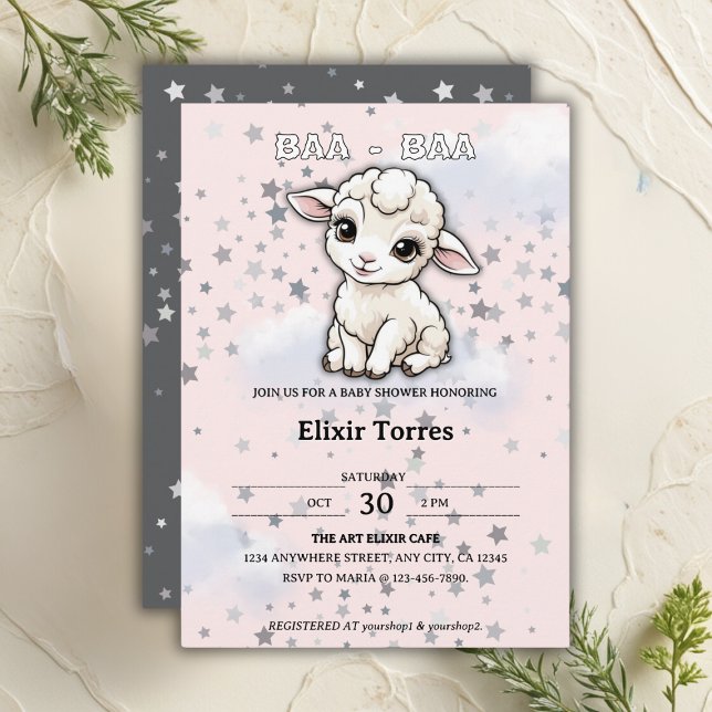 Invitation Baa-Baa Un Petit Baby shower D'Étoiles D'Agneau (Créateur téléchargé)