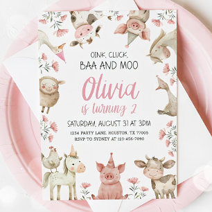 Invitation Baa Oink Moo, j'ai deux ans, Invitation, Fille de