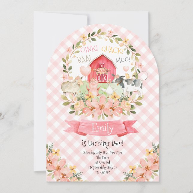 Invitation Baa OinkQuack Moo 2e Anniversaire Ferme (Devant)