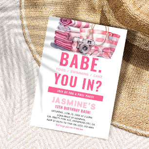 Invitation BABE Pink Pool Party Fille Anniversaire
