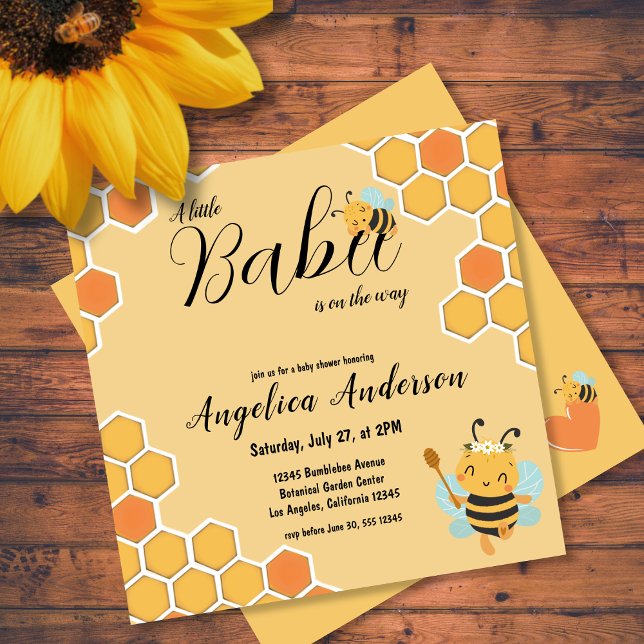 Invitation "Babee on the way" Baby shower de nid d'abeille or (Créateur téléchargé)