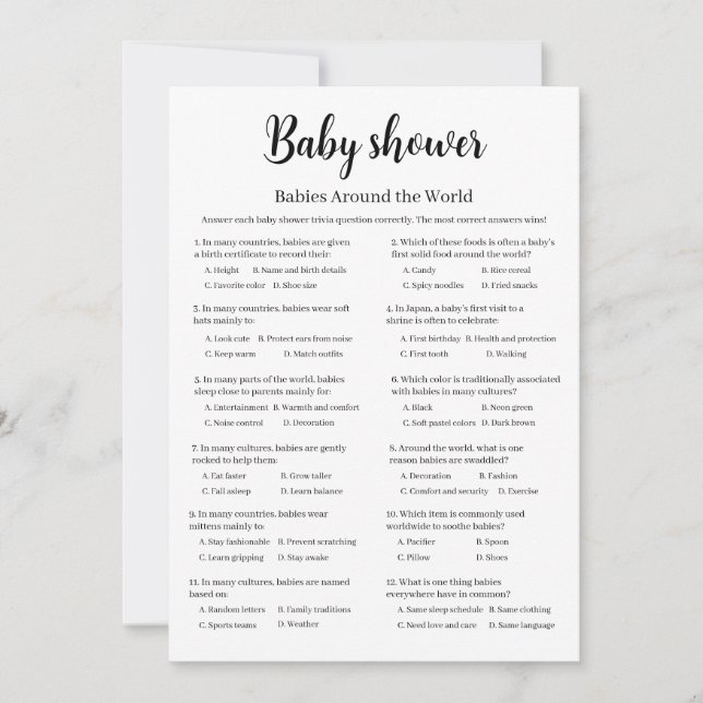 Invitation Babies Around the World Baby Shower Game, (Devant)
