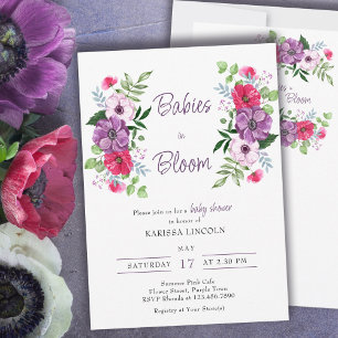 Invitation Babies in Bloom Purple Pink Flowers Baby Shower
