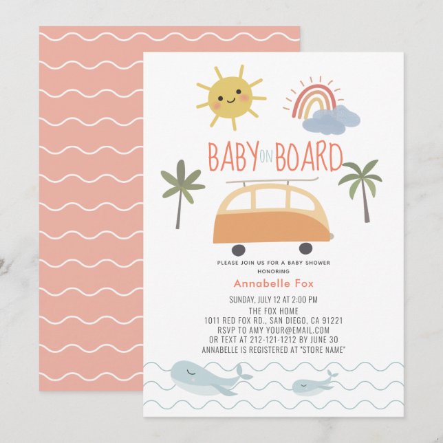 Invitation Baby à bord Sunshine Rainbow Van Baby shower Inv (Devant / Derrière)
