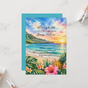 Invitation Baby Aloha Fête de Bébé aux Hibiscus Hawaïens