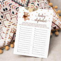Baby Alphabet ABC Jeu Baby shower Teddy Bear Card