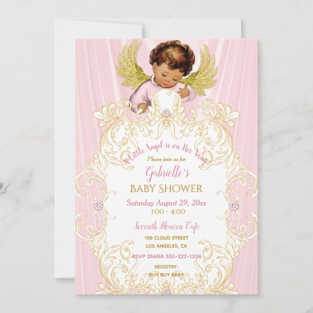 Invitation Baby Angel Rose Gold Girl Ethnique (Devant)
