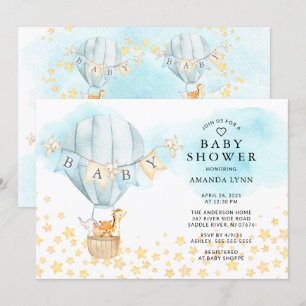 Invitation Baby Animals Hot Air Balloon Baby Boys Douche