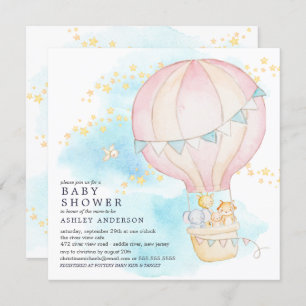 Invitation Baby Animals Hot Air Balloon Ride Baby Girl Douche