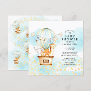 Invitation Baby Animals Hot Air Balloon Ride Boys Baby shower
