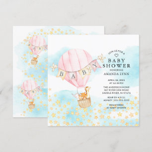 Invitation Baby Animals Hot Air Balloon Ride Girl Baby shower