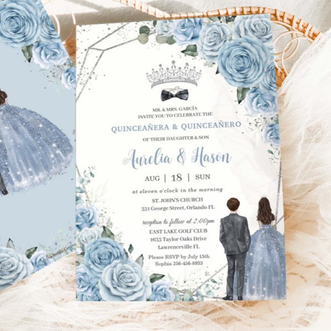 Invitation Baby Baby Blue Floral Twins Boy Girl Quinceañera (Créateur téléchargé)