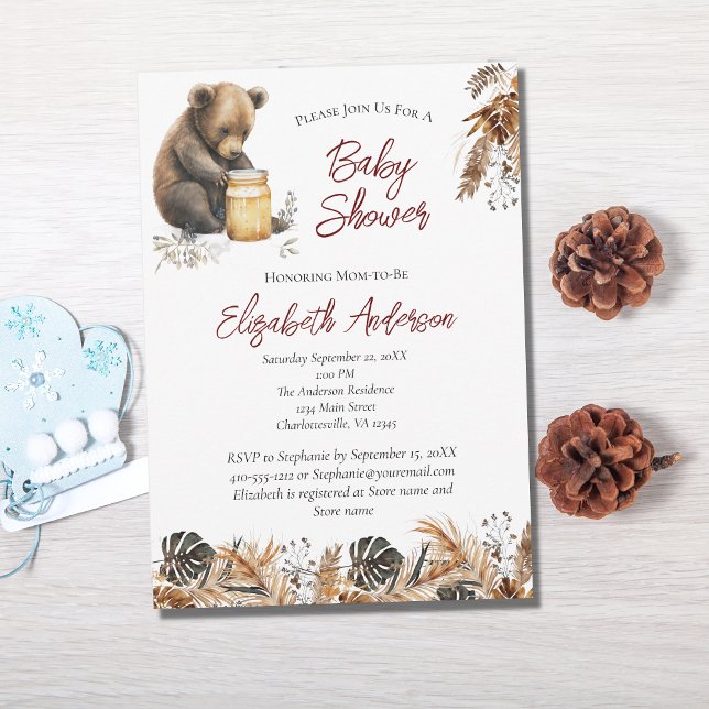 Invitation Baby Bear Boho Marron Floral Fête de Naissance  (Créateur téléchargé)