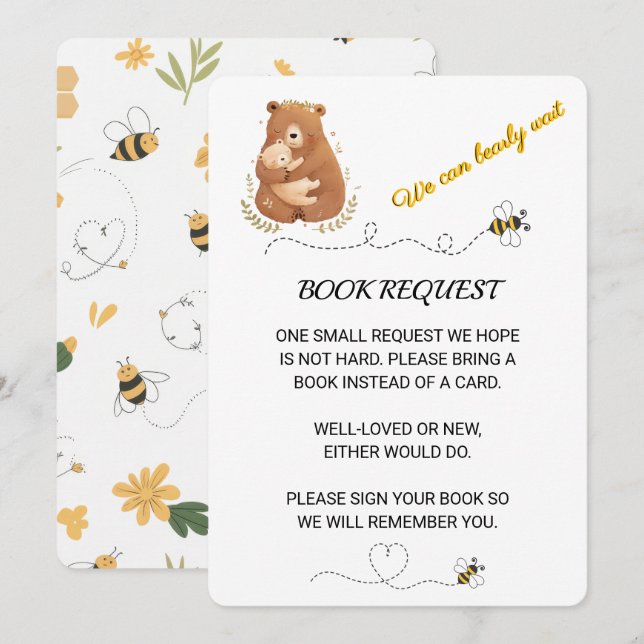 Invitation Baby Bear Nous pouvons Bearly Wait Book Demande (Devant / Derrière)