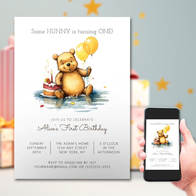 Invitation Baby Bear Party - Ballons premier anniversaire (Créateur téléchargé)
