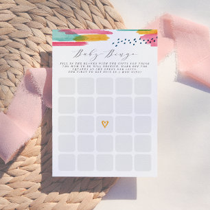 Invitation Baby Bingo Moderne Abstrait rose & bleu Aquarelle