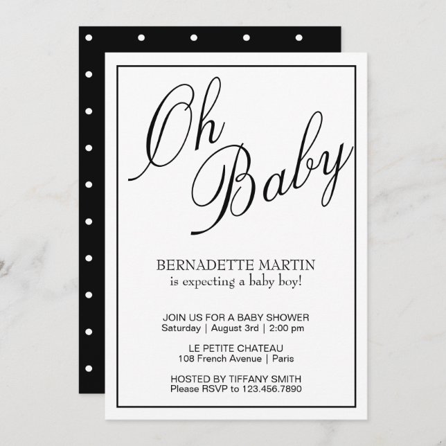 Invitation Baby Black et White Elegant Baby Shower (Devant / Derrière)